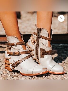 Freebird Crue Leather Stylish Ankle Boots with Brown Strap Accents